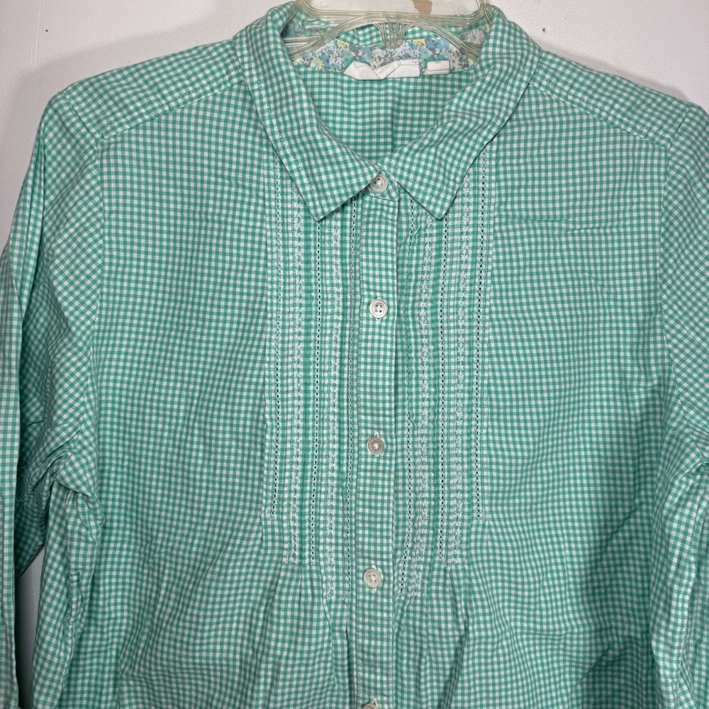 J Jill women’s medium plaid shirt roll tab sleeve‎ western country preppy green - Picture 2 of 12